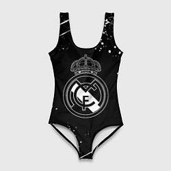 Купальник-боди 3D женский Real Madrid белые краски, цвет: 3D-принт