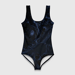Купальник-боди 3D женский Чёрно-синий абстрактный космос, цвет: 3D-принт