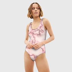 Купальник-боди 3D женский Розовая абстракция с мраморной текстурой и блеском, цвет: 3D-принт — фото 2