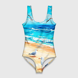 Купальник-боди 3D женский Море чайки пляж, цвет: 3D-принт