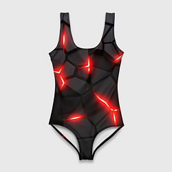 Купальник-боди 3D женский Красная неоновая броня, цвет: 3D-принт