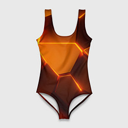 Купальник-боди 3D женский Оранжевые объемные пластины, цвет: 3D-принт