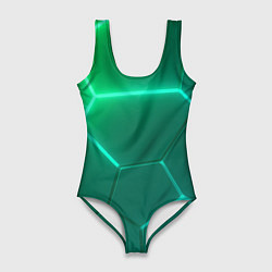 Купальник-боди 3D женский Зеленые неоновые плитки, цвет: 3D-принт