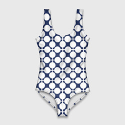 Купальник-боди 3D женский Серо-белый узор в клетку и горох ретро, цвет: 3D-принт