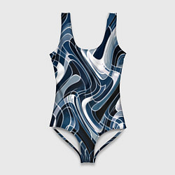 Купальник-боди 3D женский Тёмно-синий искажённая абстракция, цвет: 3D-принт
