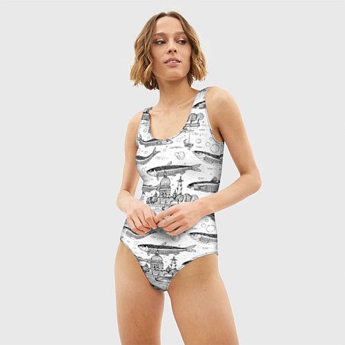 Женский купальник-боди Корюшка и рыбалка в Питере паттерн / 3D-принт – фото 3