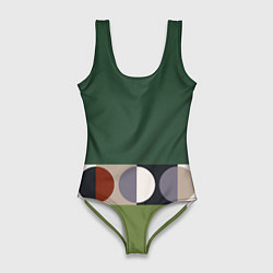 Купальник-боди 3D женский Луна Малевича сосновый зеленый, цвет: 3D-принт