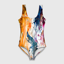 Купальник-боди 3D женский Разноцветные мазки кисти на палитре художника, цвет: 3D-принт