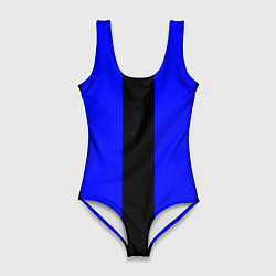 Купальник-боди 3D женский Color blue black stripes, цвет: 3D-принт