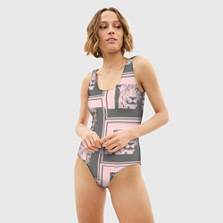 Купальник-боди 3D женский Леопард в рамке, цвет: 3D-принт — фото 2