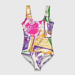 Купальник-боди 3D женский Мопс и праздник, цвет: 3D-принт