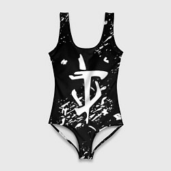 Купальник-боди 3D женский Doom белые краски штрихи, цвет: 3D-принт