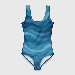 Купальник-боди 3D женский Камуфляжные синие волны, цвет: 3D-принт