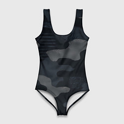 Купальник-боди 3D женский Текстура - камуфляжная синяя ткань, цвет: 3D-принт