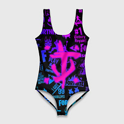 Купальник-боди 3D женский Fortnite x doom neon logo, цвет: 3D-принт