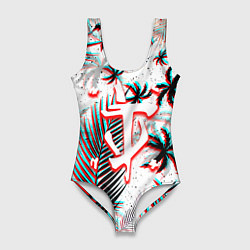 Купальник-боди 3D женский Doom тропики глитч, цвет: 3D-принт