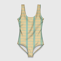 Купальник-боди 3D женский Color beige cage light blue stripes, цвет: 3D-принт