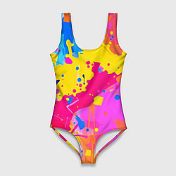 Купальник-боди 3D женский Яркие пятна акриловой краски на стене, цвет: 3D-принт