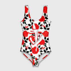 Купальник-боди 3D женский Doom розы, цвет: 3D-принт