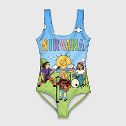 Купальник-боди 3D женский Nirvana мультяшный стиль на поляне, цвет: 3D-принт