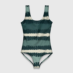 Купальник-боди 3D женский Полосы зигзагообразные зеленые, цвет: 3D-принт