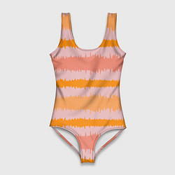 Купальник-боди 3D женский Полосы зигзагообразные оранжево-розовые, цвет: 3D-принт