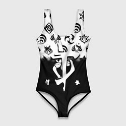 Купальник-боди 3D женский Doom черно белые аниме, цвет: 3D-принт