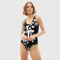 Купальник-боди 3D женский Дум белые брызги красок, цвет: 3D-принт — фото 2