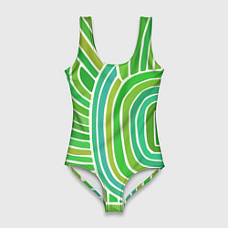 Купальник-боди 3D женский Абстрактный узор зеленый, цвет: 3D-принт