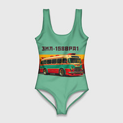 Купальник-боди 3D женский Ретро автобус ЗИЛ 158ВРА1 поп-арт, цвет: 3D-принт