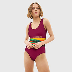 Купальник-боди 3D женский Ретро автобус КАВЗ-685 поп-арт, цвет: 3D-принт — фото 2