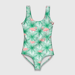 Купальник-боди 3D женский Фламинго и тропики, цвет: 3D-принт