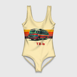 Купальник-боди 3D женский Ретро автобус ТА-6 поп-арт, цвет: 3D-принт