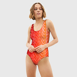 Купальник-боди 3D женский Лосось филе текстура, цвет: 3D-принт — фото 2