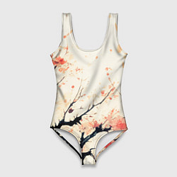 Купальник-боди 3D женский Чёрное дерево с цветами абстракция, цвет: 3D-принт