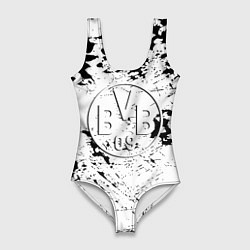 Купальник-боди 3D женский Borussia черно белые краски, цвет: 3D-принт