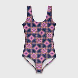 Купальник-боди 3D женский Фиолетово-розовый геометрический паттерн, цвет: 3D-принт