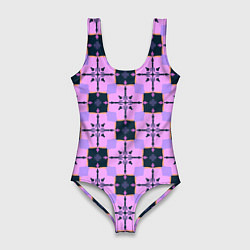 Купальник-боди 3D женский Квадраты с цветочными перекрестиями, цвет: 3D-принт