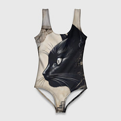 Купальник-боди 3D женский Чёрная кошка - граффити, цвет: 3D-принт