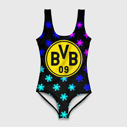 Купальник-боди 3D женский Borussia неоновые снежинки, цвет: 3D-принт
