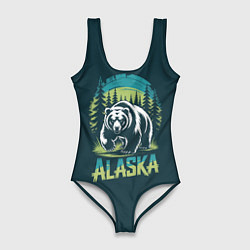 Купальник-боди 3D женский Огромный медведь на фоне леса, цвет: 3D-принт