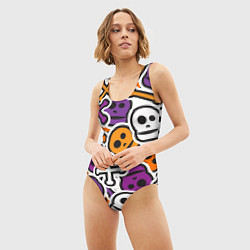 Купальник-боди 3D женский Funny skulls, цвет: 3D-принт — фото 2