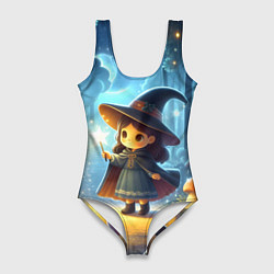 Купальник-боди 3D женский Cute little wizard - neon glow, цвет: 3D-принт