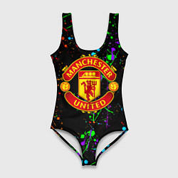 Купальник-боди 3D женский Манчестер Юнайтед неоновые краски, цвет: 3D-принт