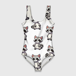 Купальник-боди 3D женский Много енотов, цвет: 3D-принт