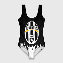Купальник-боди 3D женский Ювентус белый огонь текстура, цвет: 3D-принт