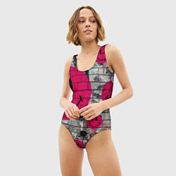 Купальник-боди 3D женский Розовые смайлы граффити, цвет: 3D-принт — фото 2