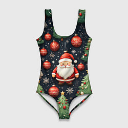 Купальник-боди 3D женский Новый год паттерн Дед мороз, цвет: 3D-принт