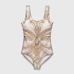 Женский купальник-боди Перламутровый орнамент с перьями