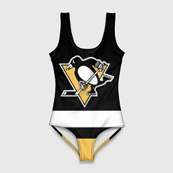 Купальник-боди 3D женский Pittsburgh Penguins: Black, цвет: 3D-принт